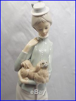 Lladro Figurine #4893 A Walk With The Dog, Woman with Pekingese Dog