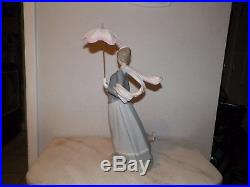 Lladro Figurine 4914 Woman With Dog Shawl & Umbrella 18 Tall With Box