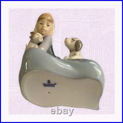 Lladro Figurine 5032 Dog and Cat, Mint, Retired 1997, Young Girl (D)