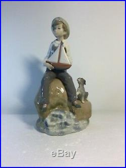 Lladro Figurine 5166 Sea Fever, Mint, Retired, Boy with Sail Boat & Dog