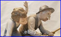 Lladro Figurine #5215 FISHING WITH GRAMPS Boy withGrandfather, Dog & Boat NOS