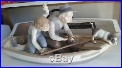 Lladro Figurine #5215 Fishing With Gramps Brand Nib Boy Grandfather Dog Boat