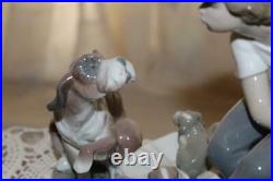 Lladro Figurine 5376 HE'S MINE Boy Mama Dog Basket Puppies Retired Mint