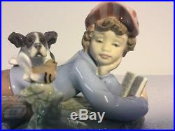 Lladro Figurine 5451 Study Buddies Excellent, Retired, Boy Dog Books (C)