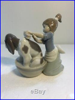 Lladro Figurine 5455 Bashful Bather, Mint, Girl giving Dog a Bath