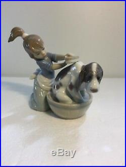 Lladro Figurine 5455 Bashful Bather, Mint, Girl giving Dog a Bath, (B)