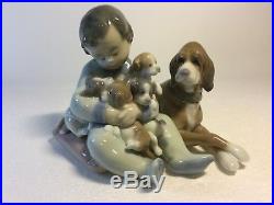 Lladro Figurine 5456 New Playmates, Mint, Retired, original box, Boy Dog Puppies