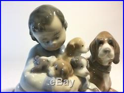 Lladro Figurine 5456 New Playmates, Mint, Retired, original box, Boy Dog Puppies