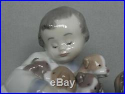 Lladro Figurine 5456 New Playmates Young Boy With Dog & Puppies