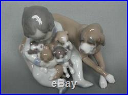 Lladro Figurine 5456 New Playmates Young Boy With Dog & Puppies