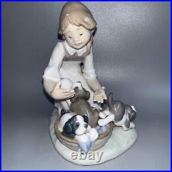 Lladro Figurine 5595 Joy in a Basket No Box Girl With Puppies 6 Tall Lovely