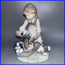 Lladro Figurine 5595 Joy in a Basket No Box Girl With Puppies 6 Tall Lovely