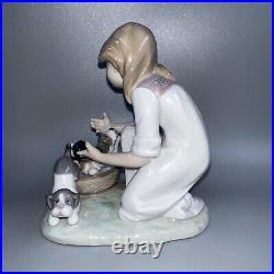 Lladro Figurine 5595 Joy in a Basket No Box Girl With Puppies 6 Tall Lovely