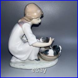 Lladro Figurine 5595 Joy in a Basket No Box Girl With Puppies 6 Tall Lovely