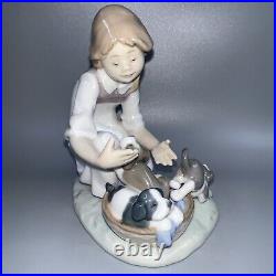 Lladro Figurine 5595 Joy in a Basket No Box Girl With Puppies 6 Tall Lovely