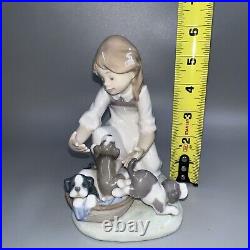 Lladro Figurine 5595 Joy in a Basket No Box Girl With Puppies 6 Tall Lovely