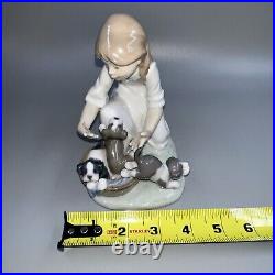 Lladro Figurine 5595 Joy in a Basket No Box Girl With Puppies 6 Tall Lovely