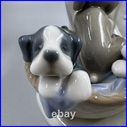 Lladro Figurine 5595 Joy in a Basket No Box Girl With Puppies 6 Tall Lovely