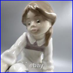 Lladro Figurine 5595 Joy in a Basket No Box Girl With Puppies 6 Tall Lovely