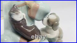 Lladro Figurine #5640 Cat Nap, Girl Holding Sleeping Cat with Dog With Box