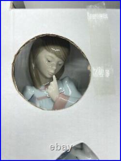 Lladro Figurine #5640 Cat Nap, Girl Holding Sleeping Cat with Dog in Box w COA