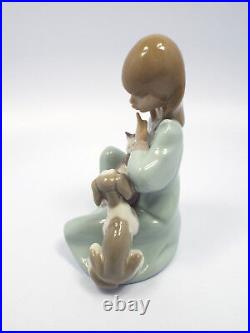 Lladro Figurine #5640 Cat Nap, Girl Holding Sleeping Cat with Dog, with box