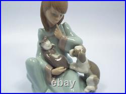 Lladro Figurine #5640 Cat Nap, Girl Holding Sleeping Cat with Dog, with box