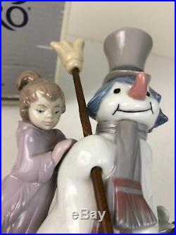 Lladro Figurine #5713 1989 The Snowman, Boy Girl & Dog Around Snowman in Box