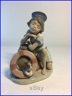 Lladro Figurine 6011 Monday's Child, Mint, Retired, Boy, Dog, Sailor Hat