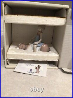 Lladro Figurine #6229 Contented Companion Girl Brushing Dog St Bernard Mib