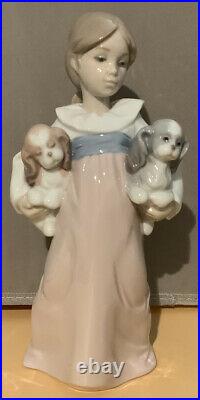 Lladro Figurine #6419 Arms Full of Love Girl Holding Dogs