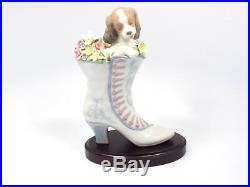 Lladro Figurine #6744 Well Heeled Dog in Boot, 8 1/2