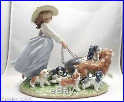 Lladro Figurine #6784 Puppy Parade, Girl Walking Dogs & Puppies, MIB