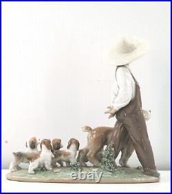 Lladro Figurine #6828 My Little Explorers, Boy Walking Dogs