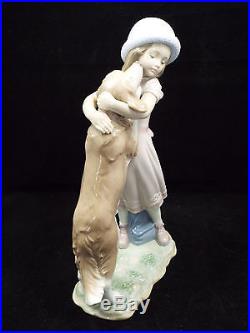 Lladro Figurine #6903 A Warm Welcome, Girl & Golden Retriever Dog