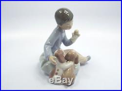 Lladro Figurine #6983 Growing Up Together, Boy with Puppet & 2 Puppy Dogs, MIB