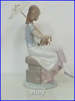 Lladro Figurine #7612 PICTURE PERFECT Sitting Girl with Parasol & Puppy Dog IOB