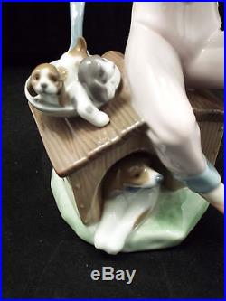 Lladro Figurine #7621 Pick of the Litter, Girl on Dog House Picking Puppy, w box