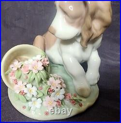 Lladro Figurine #7672 It Wasn't Me! Dog with Flower Pot, 1998 Retired