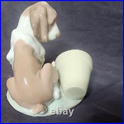 Lladro Figurine #7672 It Wasn't Me! Dog with Flower Pot, 1998 Retired