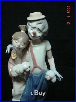 Lladro Figurine #7686 Pals Forever Clown Young Girl With Dogs