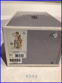 Lladro Figurine #8110 Surf's Up Boy With Surfboard And Dog Mib