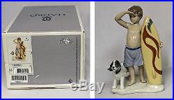Lladro Figurine, 8110 Surfs Up, Boy & Dog, 8.2H $465 V MIB