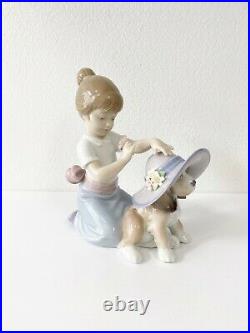 Lladro Figurine An Elegant Touch #6862 Girl with Dog in Hat Flowers