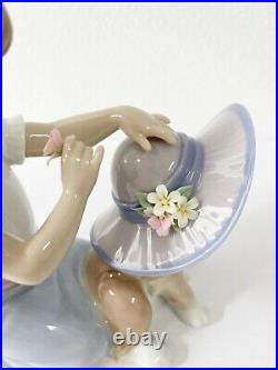 Lladro Figurine An Elegant Touch #6862 Girl with Dog in Hat Flowers