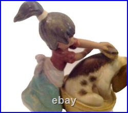 Lladro Figurine Bashful Bather Washing Dog #2273 Girl Dog