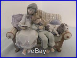 Lladro Figurine Big Sister Figurine Statue Siblings Dog on Couch Great Con 5735