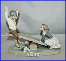 Lladro Figurine Boy And Girl On Teeter Totter Seesaw With Dog #4867