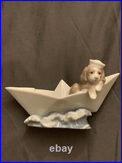 Lladro Figurine Collectible Little Stowaway Dog in Boat Puppy