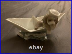 Lladro Figurine Collectible Little Stowaway Dog in Boat Puppy